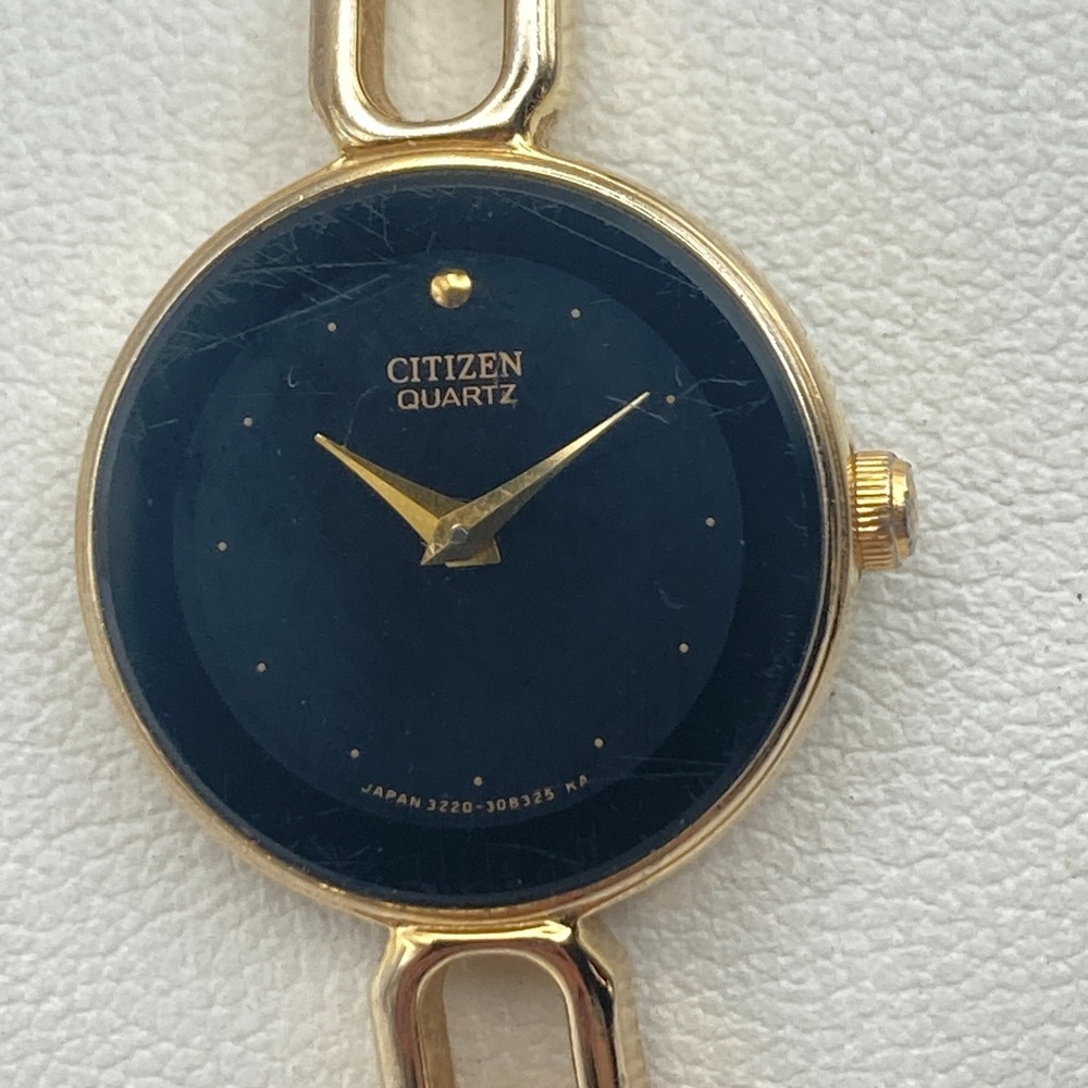 Vintage Citizen Women's Watch 20mm Gold Tone Black Dial Bangle New Battery 6.25"